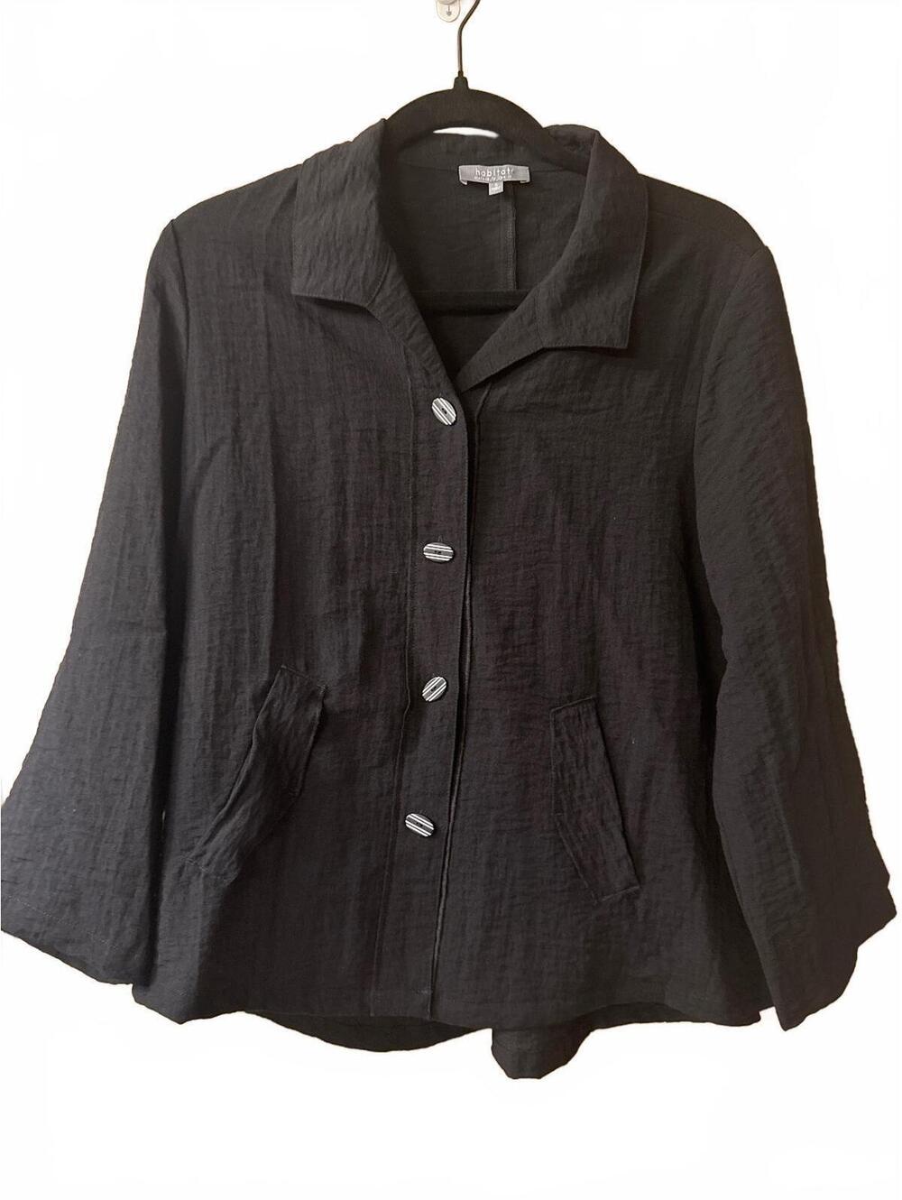 Habitat Black Textured Button-Up Jacket with Flared Sleeves and Back Detail
